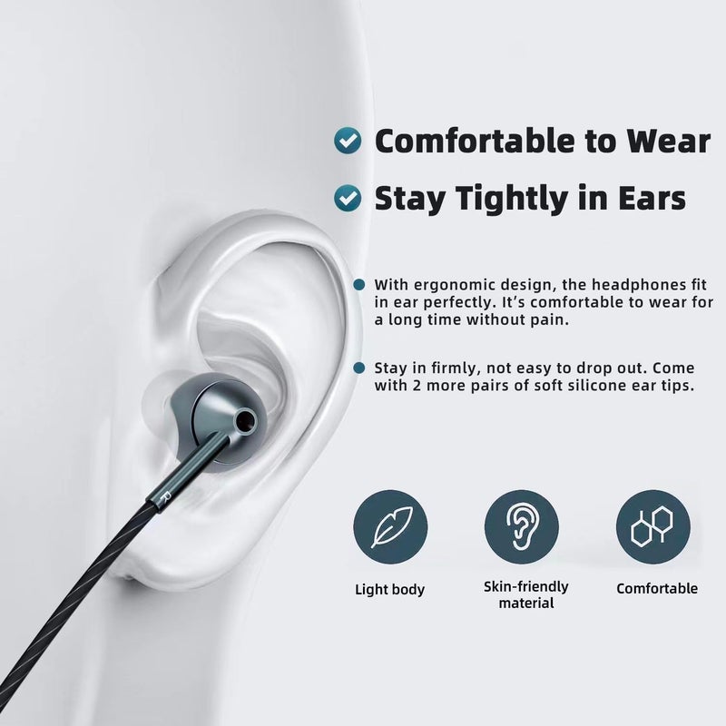 MAXAUX USB-C Wired Earbuds with Microphone, Volume Control, Noise Canceling, Compatible with Samsung Galaxy S24 S23 S22, iPhone 15, Pixel Phones (2Pack-Gray) - Image 4